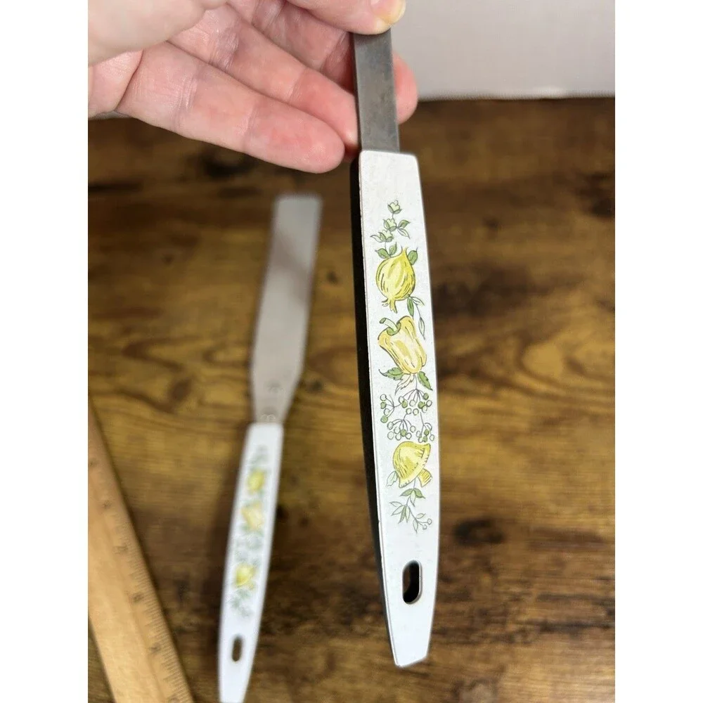 Vintage Floral Handle Slotted Spoon & Spreader Set Stainless Steel USA Mushroom